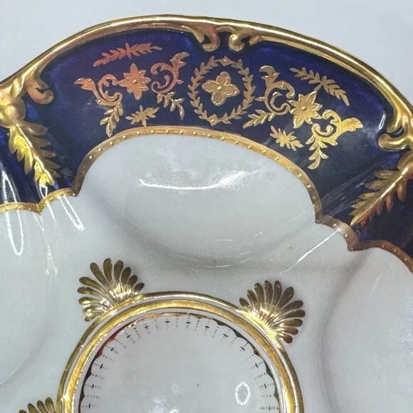 Antique Limoges Cobalt & Gold Oyster Plate with Raised Gilt, 9.5 c.1890